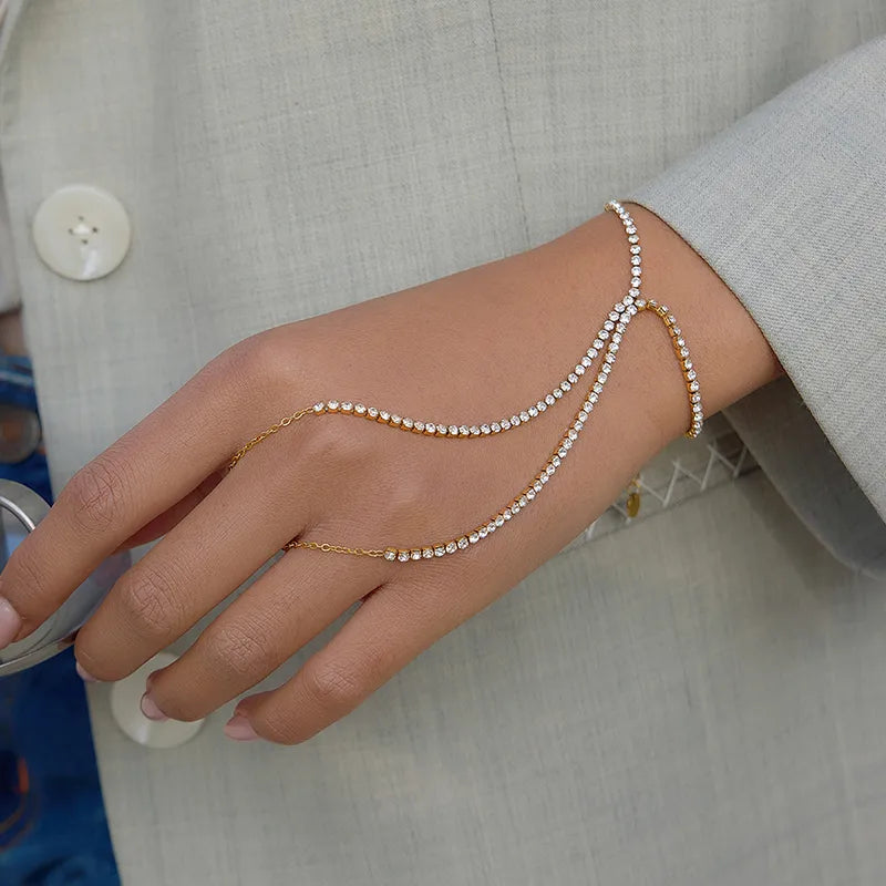 18K Gold Plated 304 Stainless Steel Tennis Finger Chain