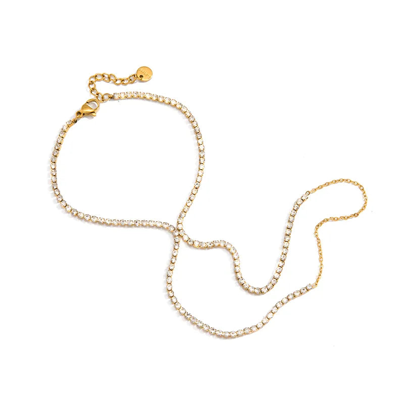 18K Gold Plated 304 Stainless Steel Tennis Finger Chain