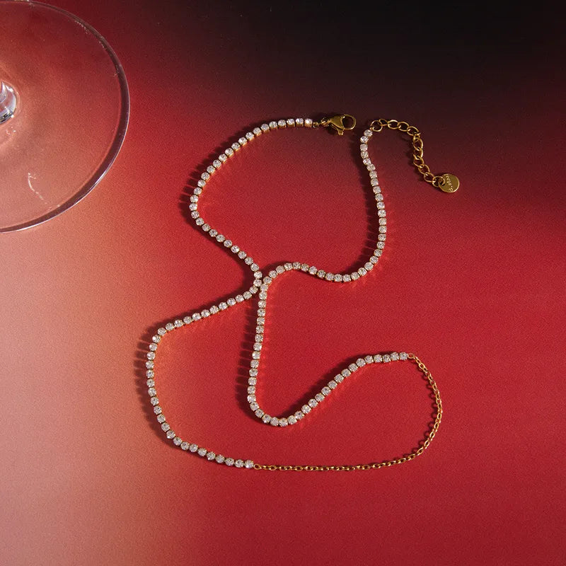 18K Gold Plated 304 Stainless Steel Tennis Finger Chain