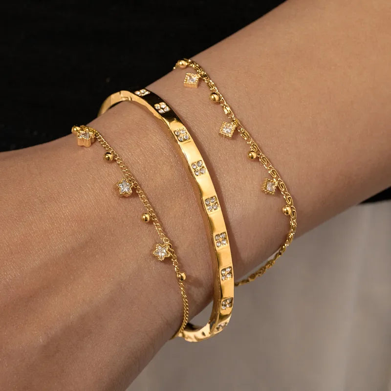 Bright Diamond 18K Gold Plated 304 Stainless Steel Bracelet