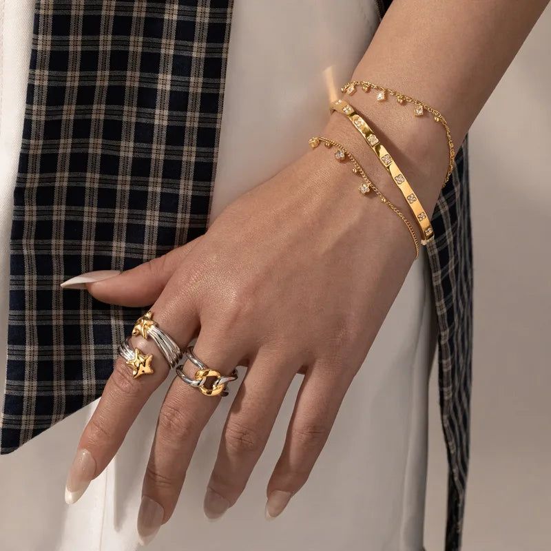 Bright Diamond 18K Gold Plated 304 Stainless Steel Bracelet