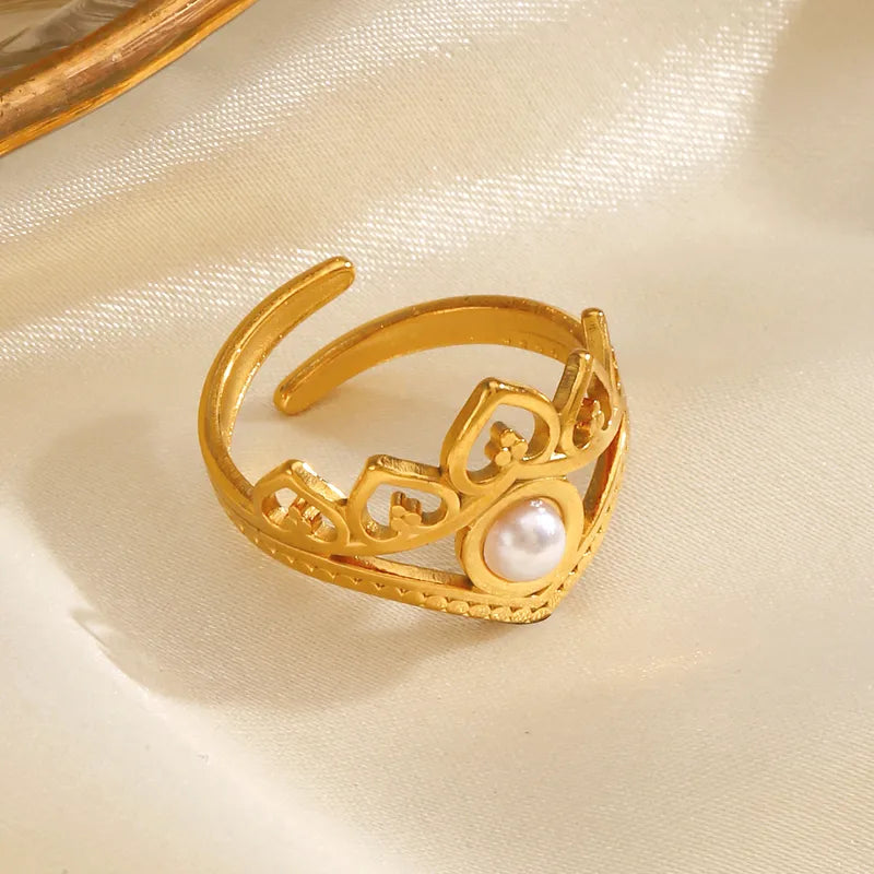 Crown 18K Gold Plated 304 Stainless Steel Vintage Waterproof Non Tarnish Open Ring