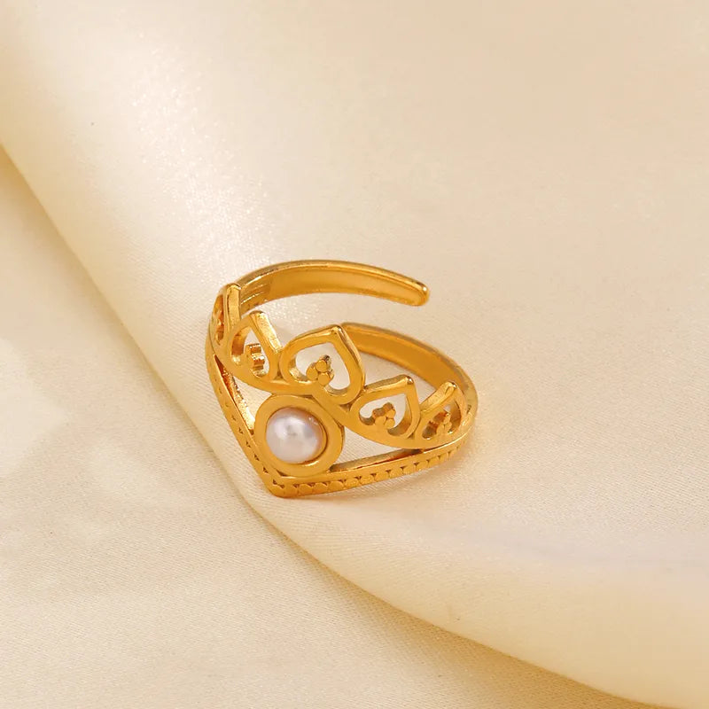 Crown 18K Gold Plated 304 Stainless Steel Vintage Waterproof Non Tarnish Open Ring
