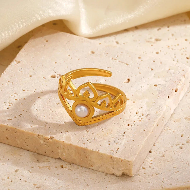 Crown 18K Gold Plated 304 Stainless Steel Vintage Waterproof Non Tarnish Open Ring