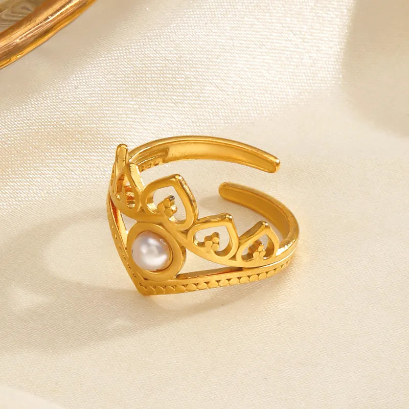 Crown 18K Gold Plated 304 Stainless Steel Vintage Waterproof Non Tarnish Open Ring