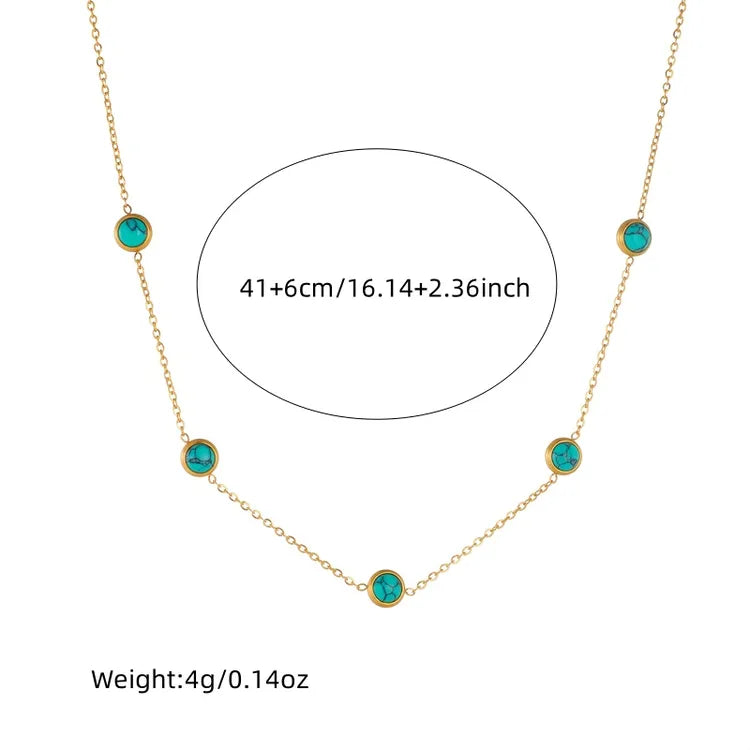 Turquoise Beaded 18K Gold Plated 304 Stainless Steel Earring And Necklace Set