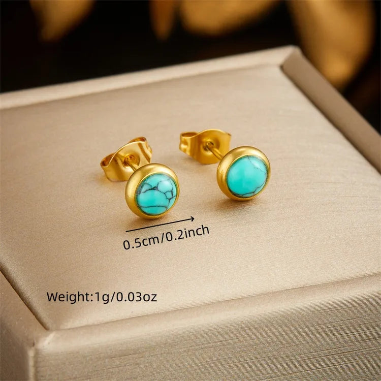 Turquoise Beaded 18K Gold Plated 304 Stainless Steel Earring And Necklace Set