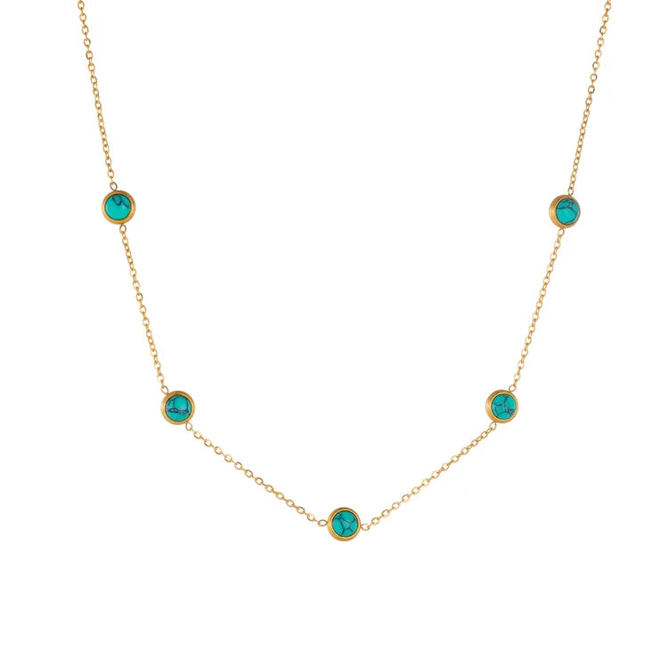 Turquoise Beaded 18K Gold Plated 304 Stainless Steel Earring And Necklace Set