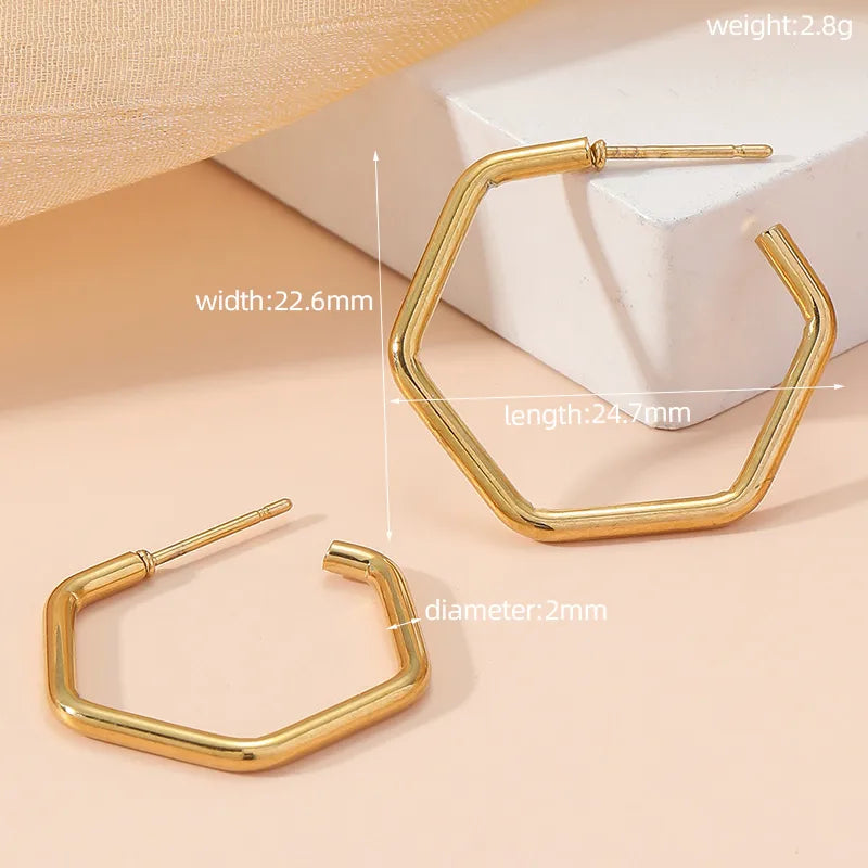 Hexagon 18K Gold Plated 304 Stainless Steel Earring