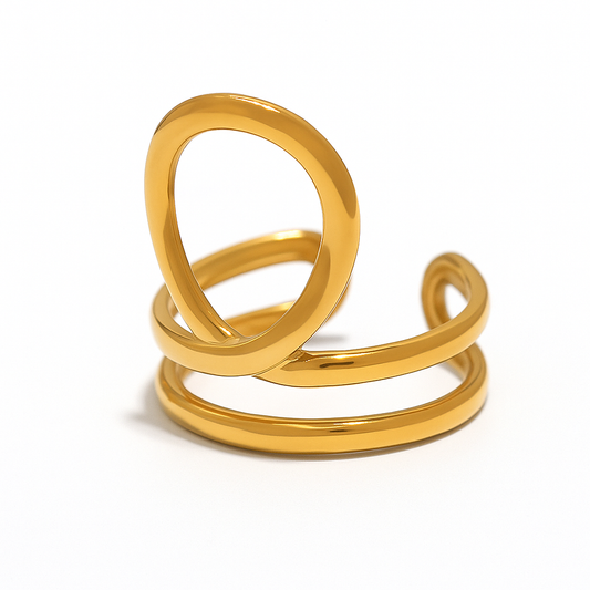 Oval Loop Style Geometric 304 Stainless Steel 18K Gold Plated Geometric Open Ring