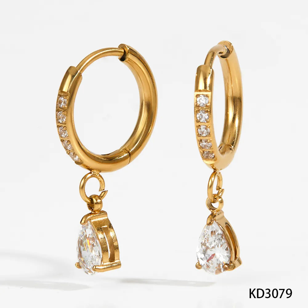 Diamond Water Drop 16K Gold Plated 304 Stainless Steel Earrings