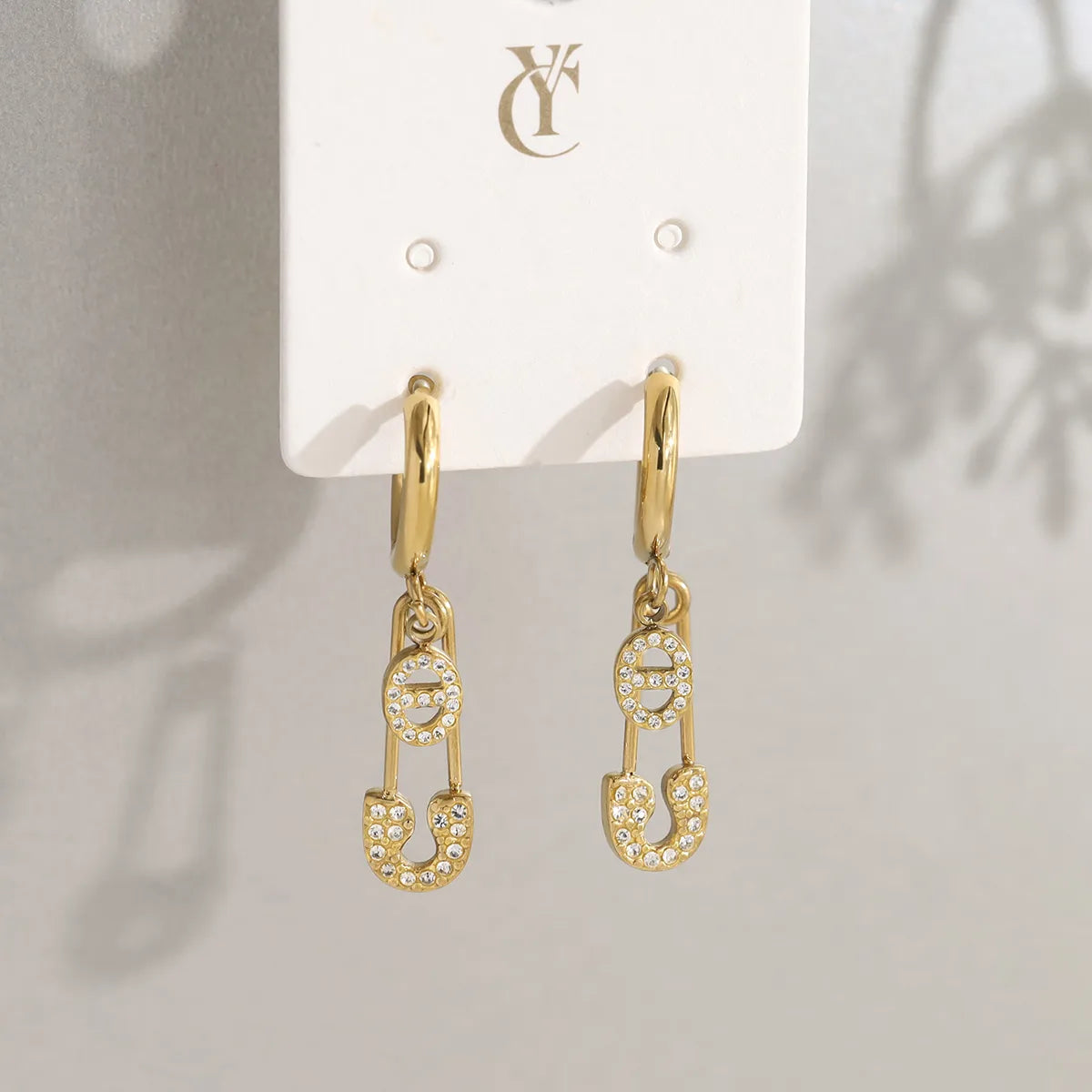 Pig Nose Titanium Steel 18K Gold Plated Diamond-Studded Earrings