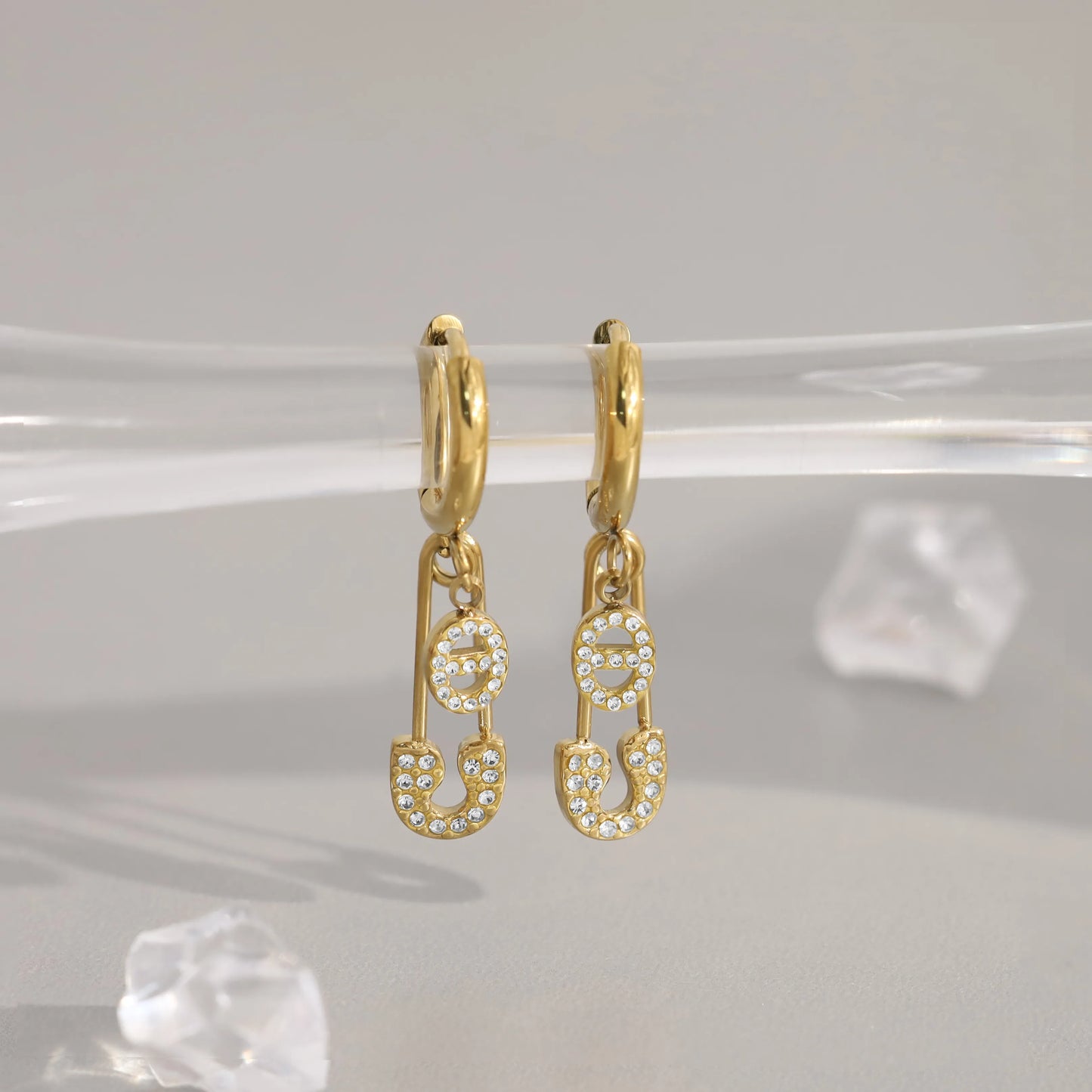 Pig Nose Titanium Steel 18K Gold Plated Diamond-Studded Earrings