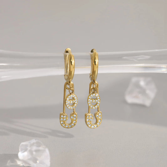 Pig Nose Titanium Steel 18K Gold Plated Diamond-Studded Earrings