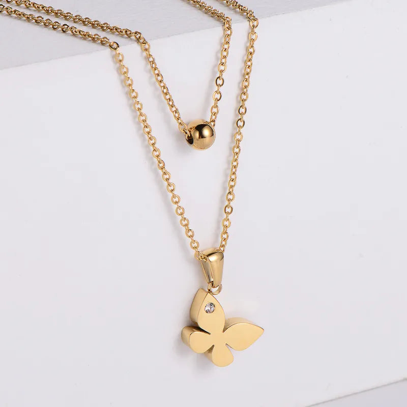 Butterfly Cubic Zirconia Stud 18K Gold Plated 304 Stainless Steel Necklace