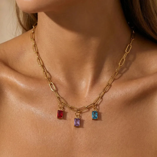 Rectangular Paper Clip Charms 18K Gold Plated 304 Stainless Steel Necklace