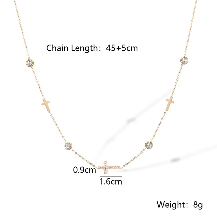 Horizontal Crosses 304 Stainless Steel 18K Gold Plated Necklace