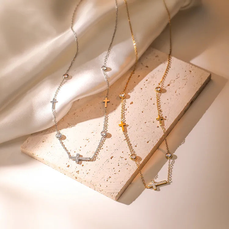 Horizontal Crosses 304 Stainless Steel 18K Gold Plated Necklace