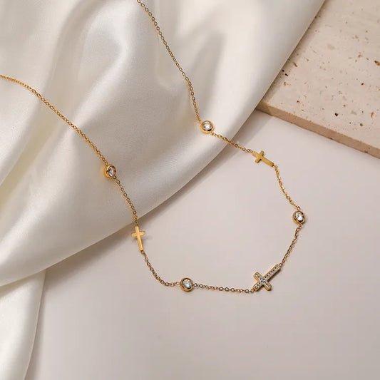 Horizontal Crosses 304 Stainless Steel 18K Gold Plated Necklace