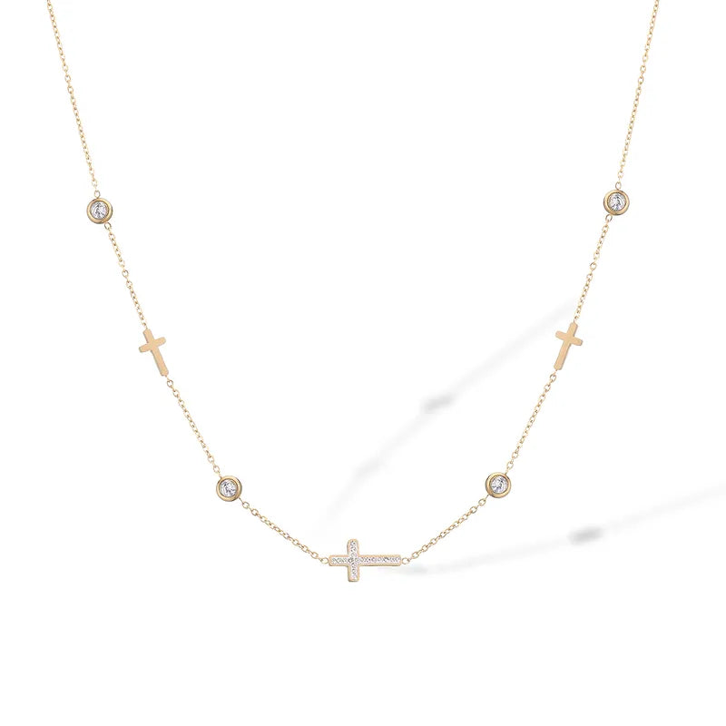 Horizontal Crosses 304 Stainless Steel 18K Gold Plated Necklace