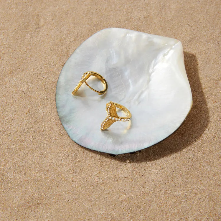 Fish Tail With Rhinestones, 304 Stainless Steel 18K Real Gold Plated Stud Earring