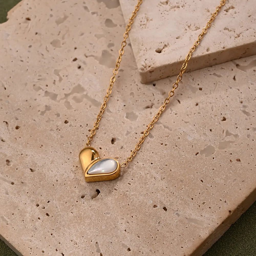 M Heart Shape Knot 304 Stainless Steel Resin 18K Gold Plated Necklace