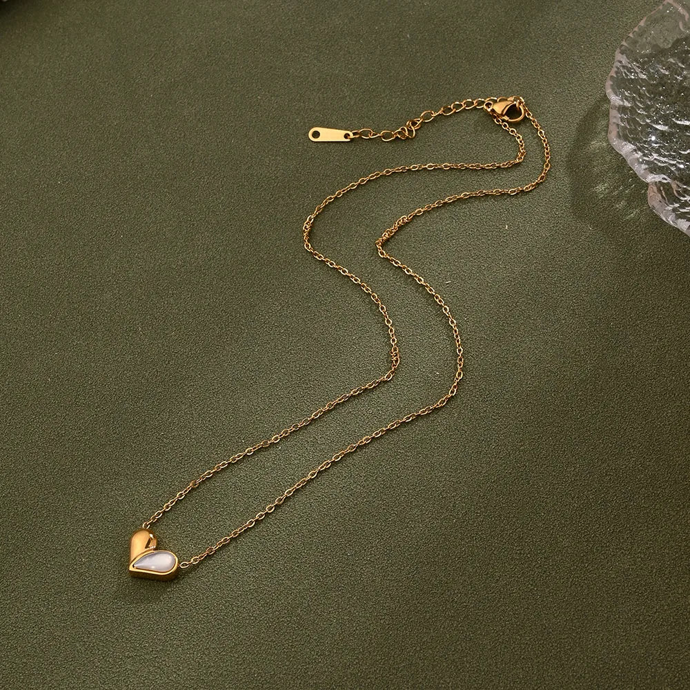 M Heart Shape Knot 304 Stainless Steel Resin 18K Gold Plated Necklace