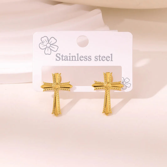 Designer Cross 18K Gold Plated 304 Stainless Steel Earring Stud
