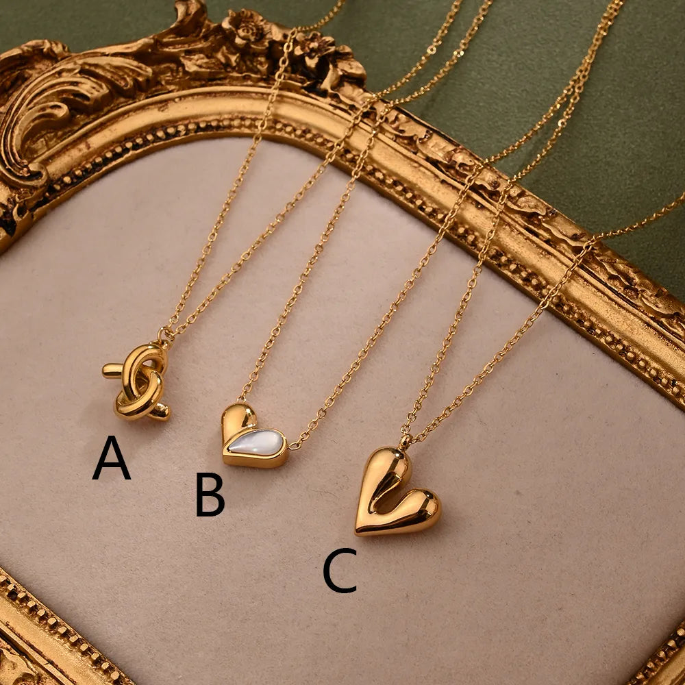 M Heart Shape Knot 304 Stainless Steel Resin 18K Gold Plated Necklace