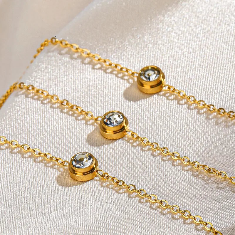 Round Zirconia 18K Gold Plated 304 Stainless Steel Bracelet