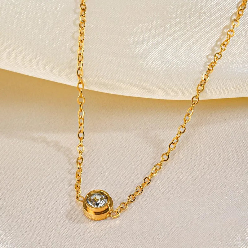 Round Zirconia 18K Gold Plated 304 Stainless Steel Bracelet