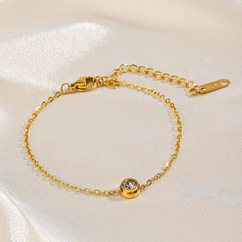Round Zirconia 18K Gold Plated 304 Stainless Steel Bracelet