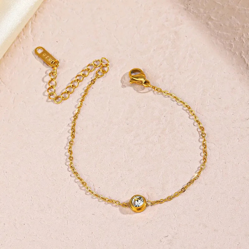 Round Zirconia 18K Gold Plated 304 Stainless Steel Bracelet