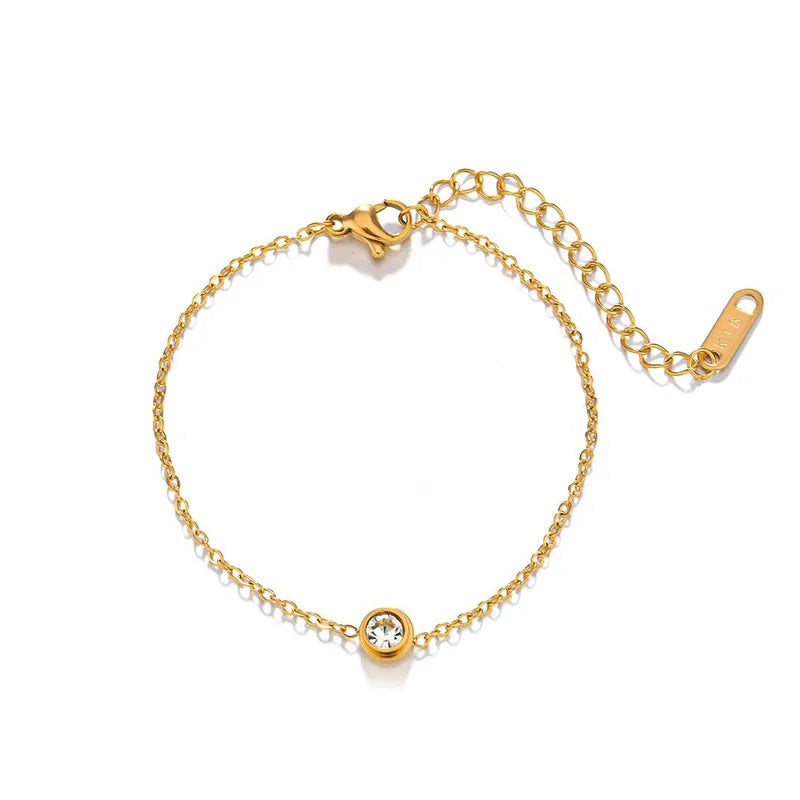 Round Zirconia 18K Gold Plated 304 Stainless Steel Bracelet