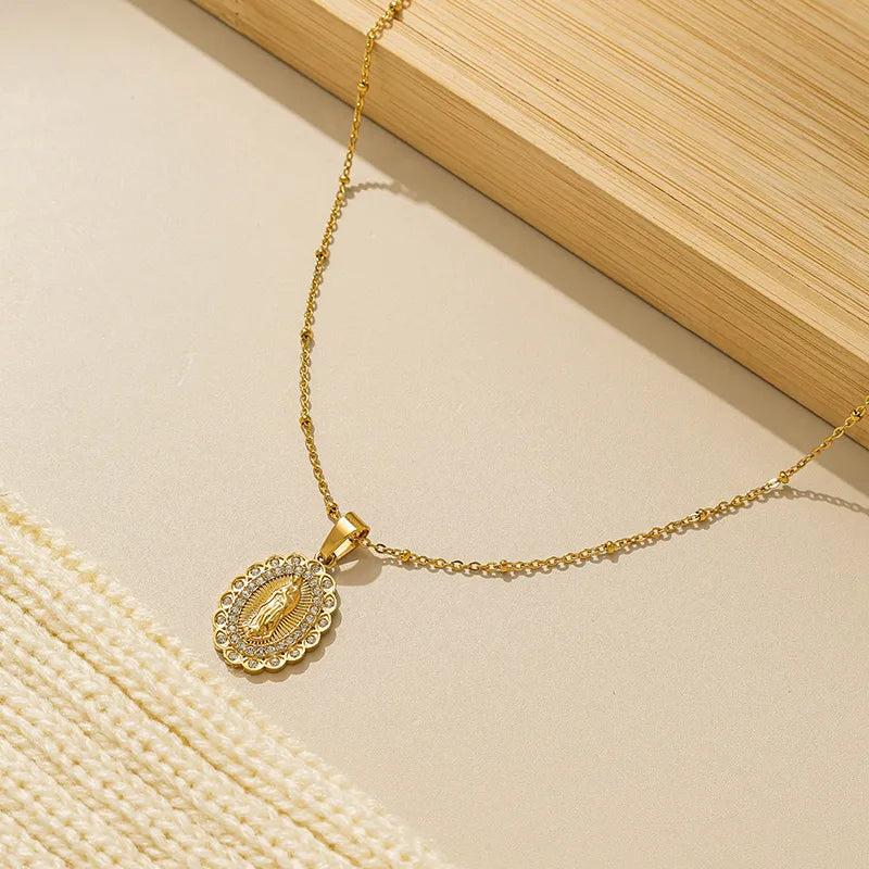 Cubic Zirconia 18K Gold Plated Zircon 304 Stainless Steel Religious Necklace