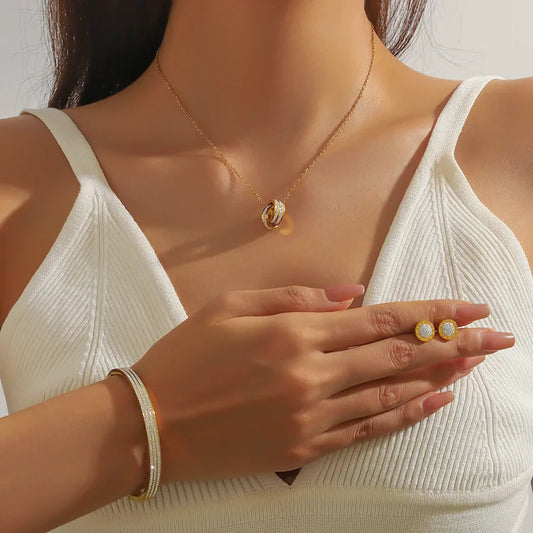 Zirconia 18K Gold Plated 304 Stainless Steel Necklace Bracelet Set