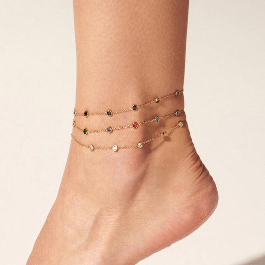 Beaded Crystal 304 Stainless Steel Zircon 16K Gold Plated Anklet
