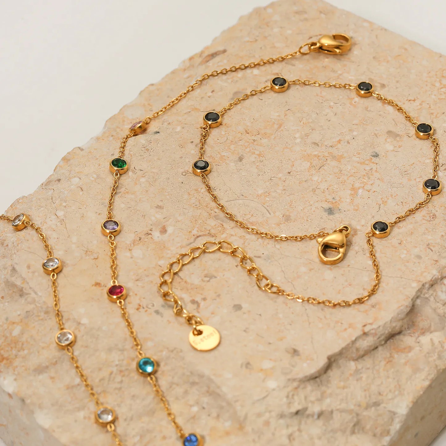 Beaded Crystal 304 Stainless Steel Zircon 16K Gold Plated Anklet