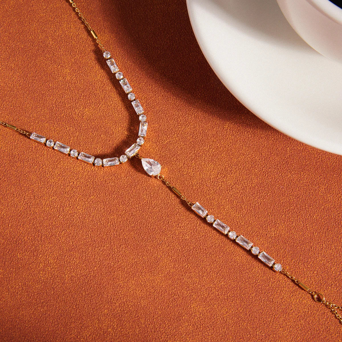 Diamante Engraved 18K Gold Plated 304 Stainless Steel Finger Chain