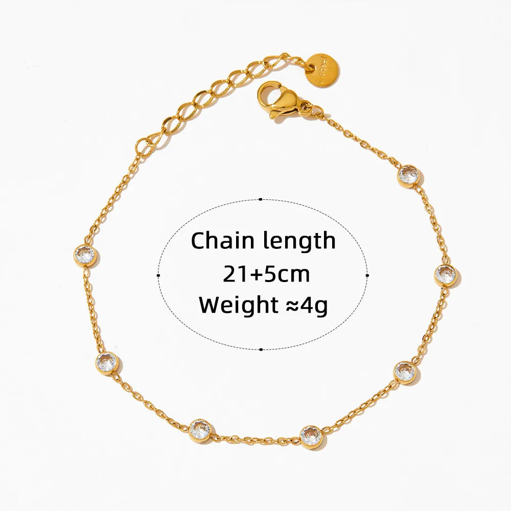 Beaded Crystal 304 Stainless Steel Zircon 16K Gold Plated Anklet