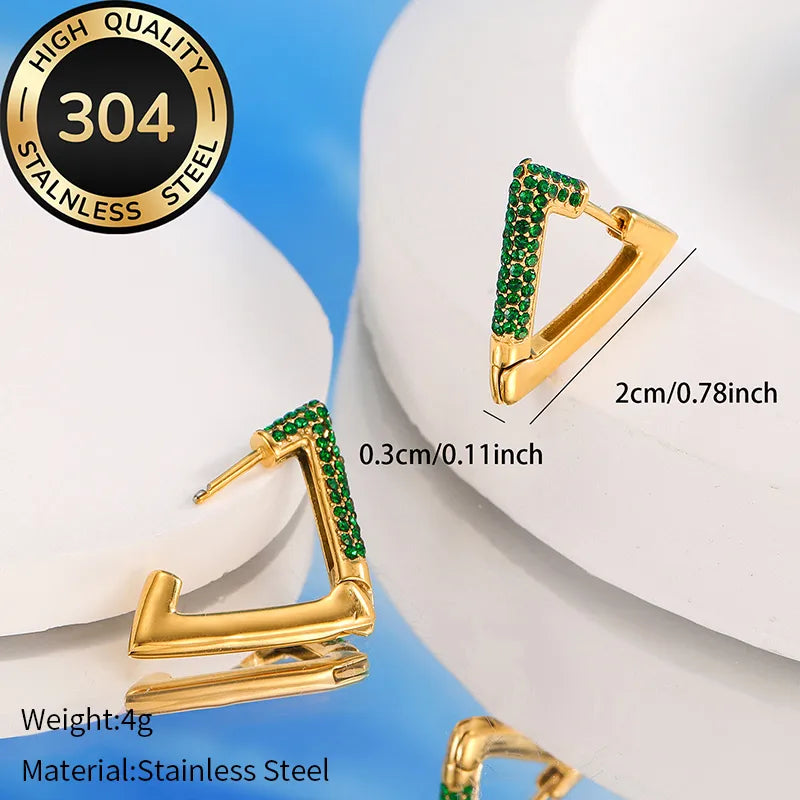 Green Shiny Triangle 304 Stainless Steel 18K Gold Plated Earrings