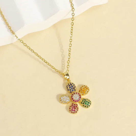 Colored Petals 18K Gold Plated 304 Stainless Steel Necklace