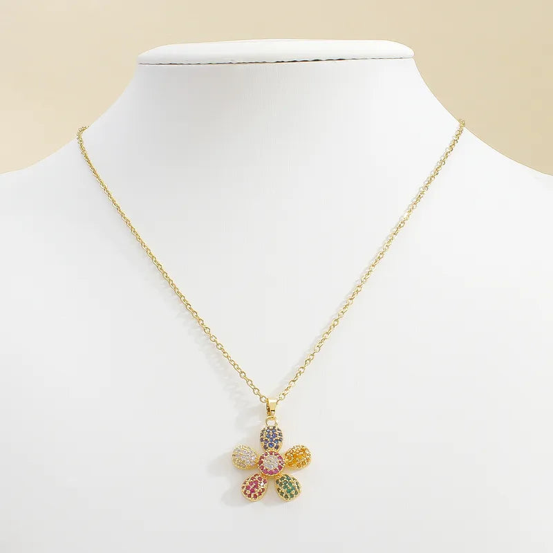 Colored Petals 18K Gold Plated 304 Stainless Steel Necklace