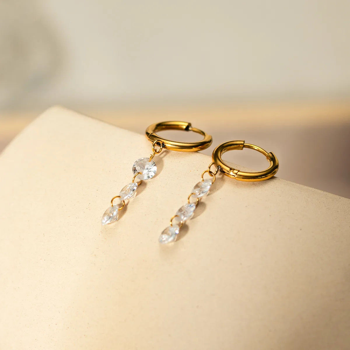 Shiny Zircon 304 Stainless Steel 18K Real Gold Plated Earrings