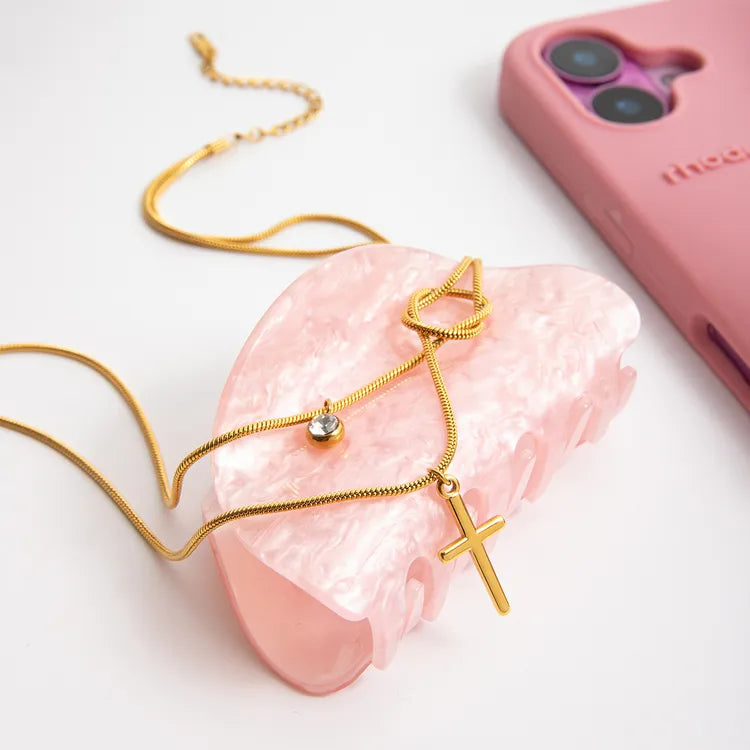 Cross Locked Zircon 304 Stainless Steel 18K Gold Plated Knotted Layered Necklace