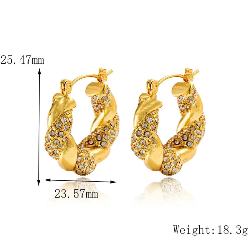 U Shape Plating Inlay 304 Stainless Steel Zircon 18K Gold Plated Ear Studs