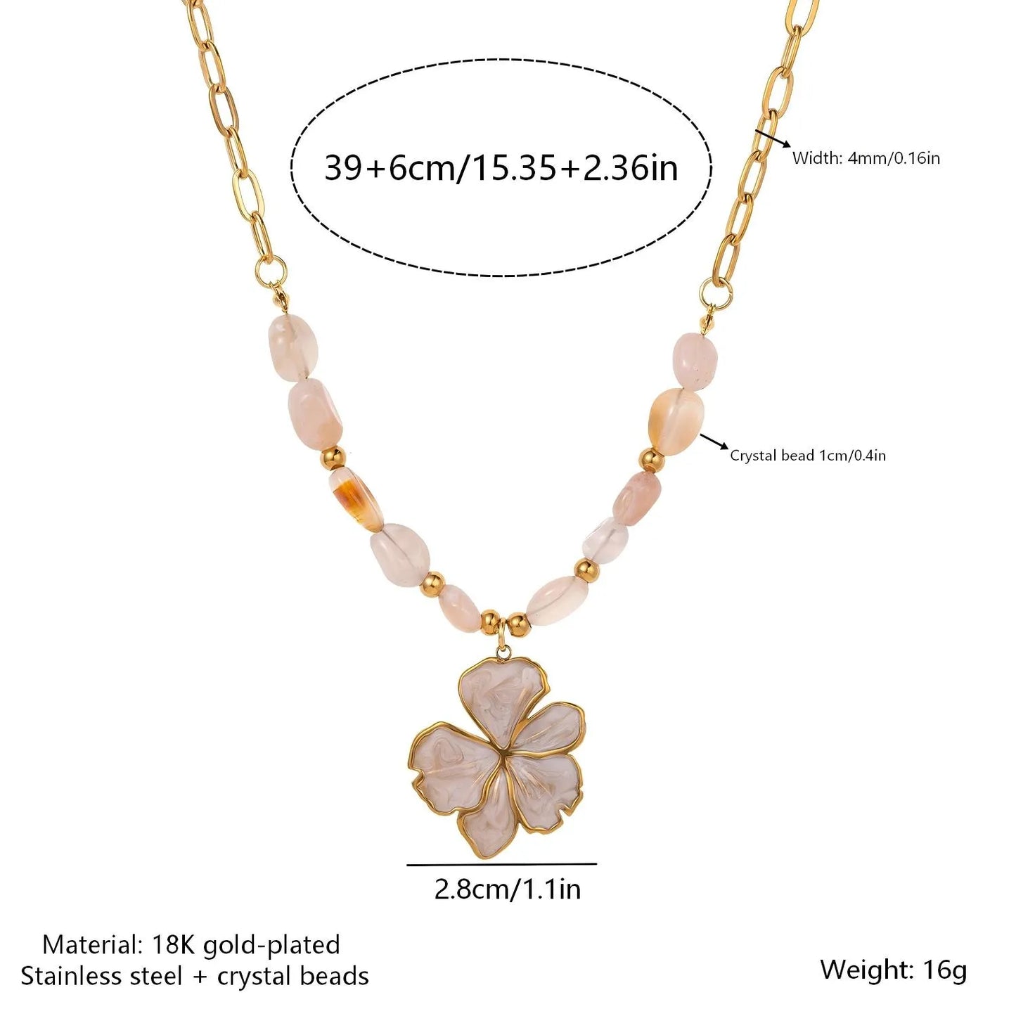 Pretty Floral Beaded 18K Gold Plated 304 Stainless Steel Necklace