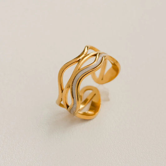 White Golden 18K Gold Plated 304 Stainless Steel Ring