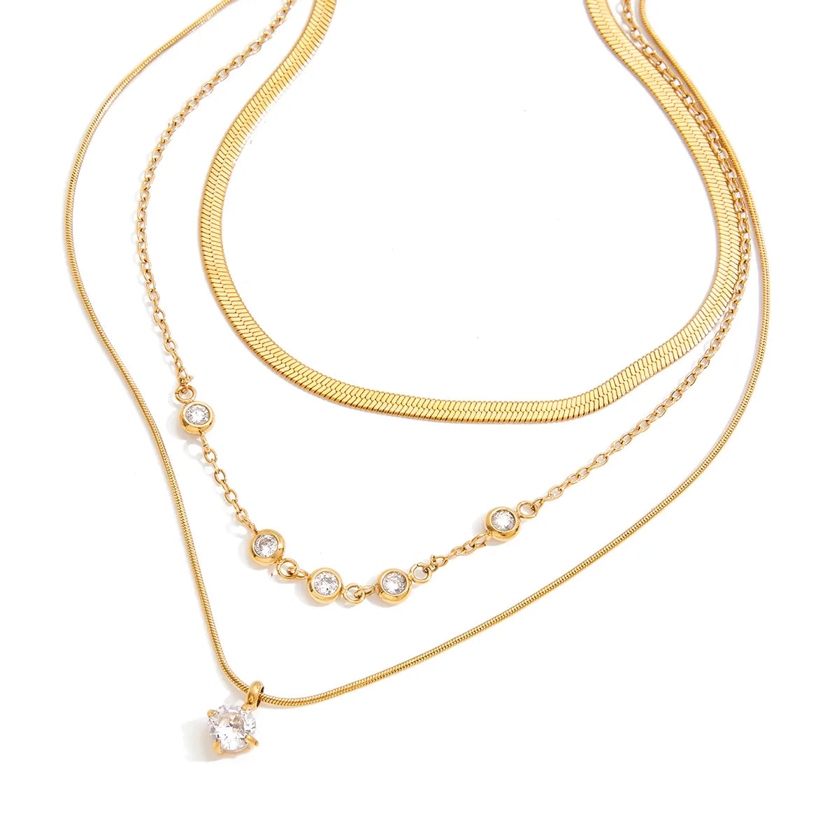 Zircon 18K Gold Stainless Steel Blade Chain + Pendant Snake Bone Chain Three-Layer Multi-Layer Necklace