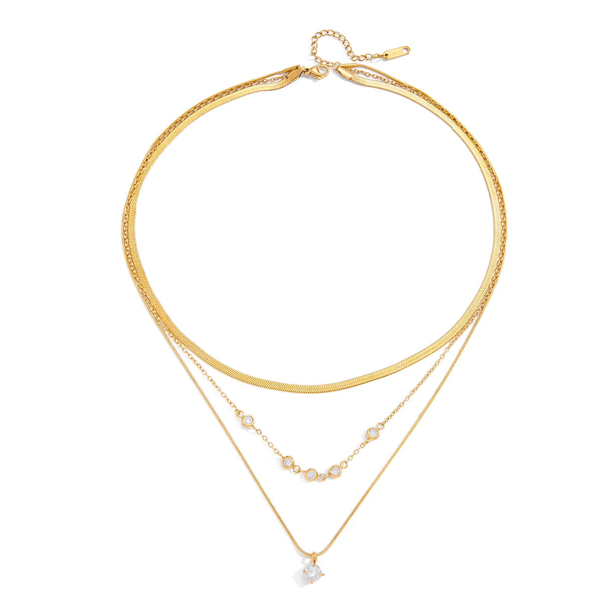 Zircon 18K Gold Stainless Steel Blade Chain + Pendant Snake Bone Chain Three-Layer Multi-Layer Necklace